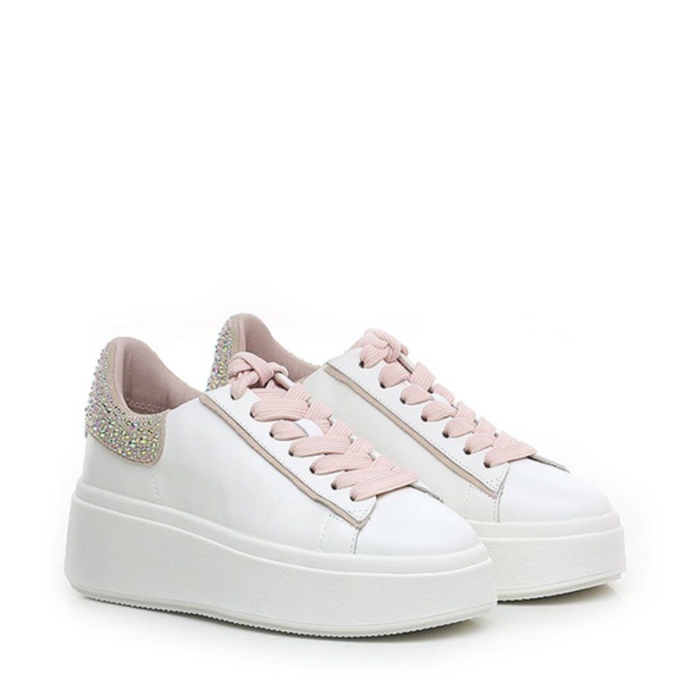 NEW ASH Leather Move Strass Platform Sneakers White/pink for women 7257mj4 - Picture 4 of 10